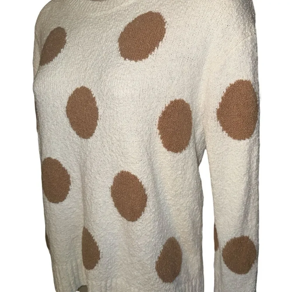J. Crew Cream and Brown Polka Dot  long Sleeve super Soft 3D Dots Sweater